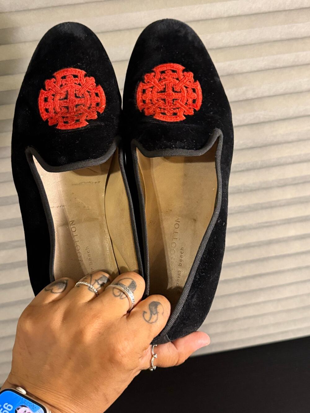 Stubbs & Wootton Black Velvet Embroidered Loafers Mens 9 Smoking Slipper